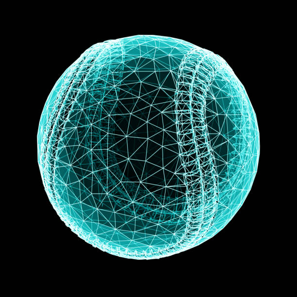 istock 3D mesh of a baseball isolated on black background. 1345407768