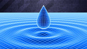 istock Grid of a drop and rippled surface on binary background as a symbol of cyberspace. 1345408302
