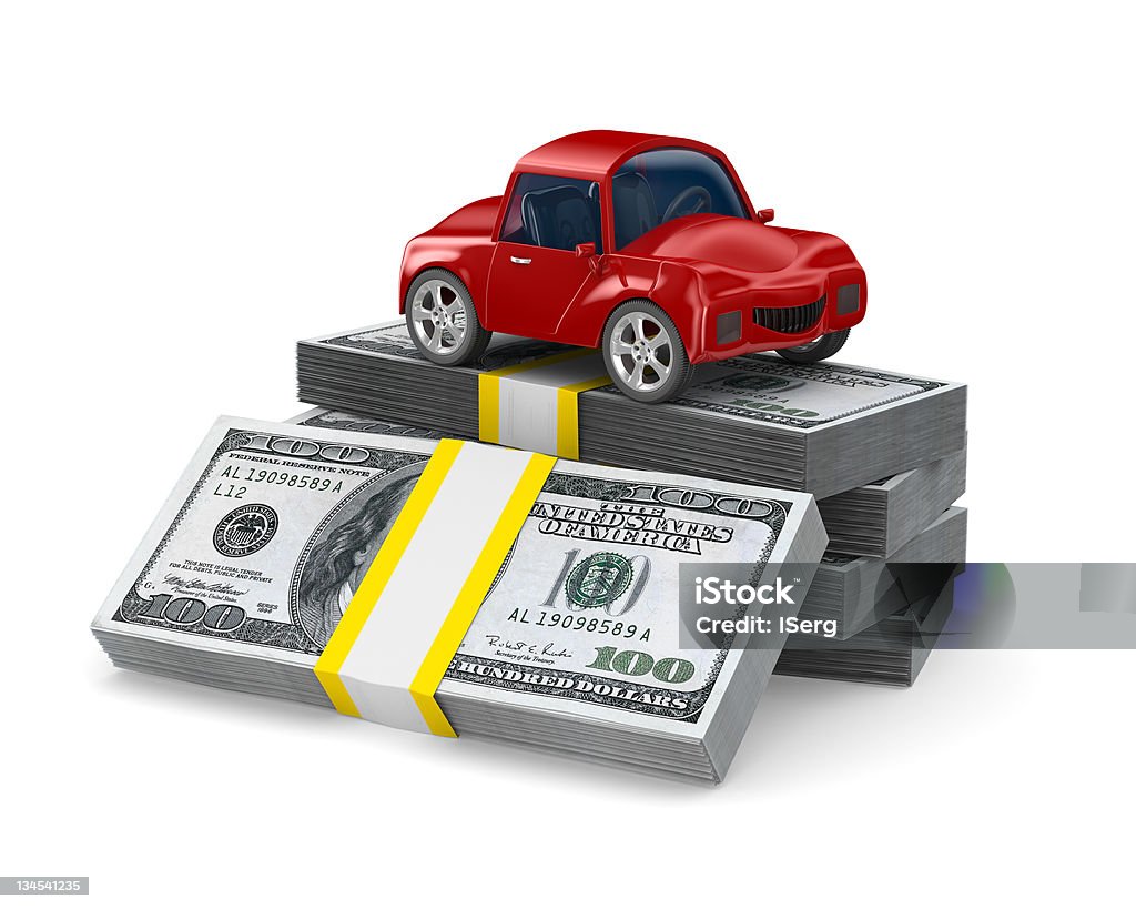 Red car on dollars. Isolated 3D image Business Stock Photo