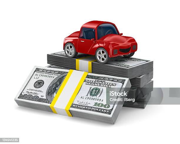Red Car On Dollars Isolated 3d Image Stock Photo - Download Image Now - Business, Car, Concepts