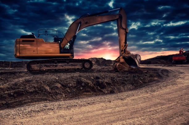 istock Excavating machinery at the construction site. 1345412710