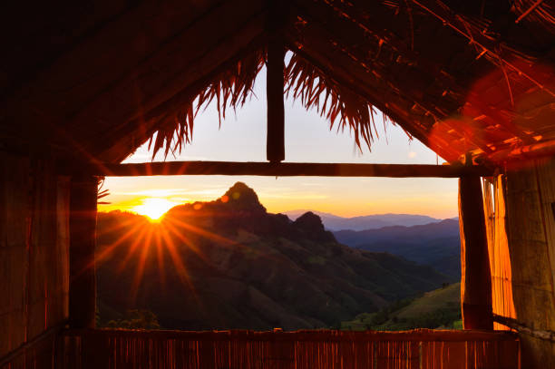 istock Baan Huai Hee sunset in the hut. 1345418098