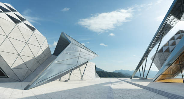istock Contemporary triangle shape design building exterior 1345420024