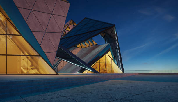 istock Contemporary triangle shape design building exterior 1345420538
