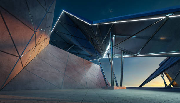 istock Contemporary triangle shape design building exterior 1345420617
