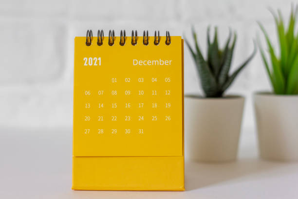 istock December 2021 is on the calendar.Desktop flip calendar .Hello December. 1345429652