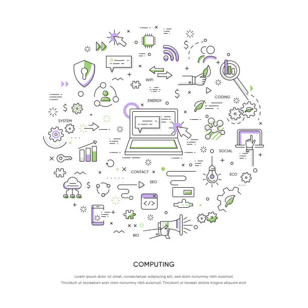 illustrazioni stock, clip art, cartoni animati e icone di tendenza di green circle doodle concept - industrial windmill nature recycling computer icon