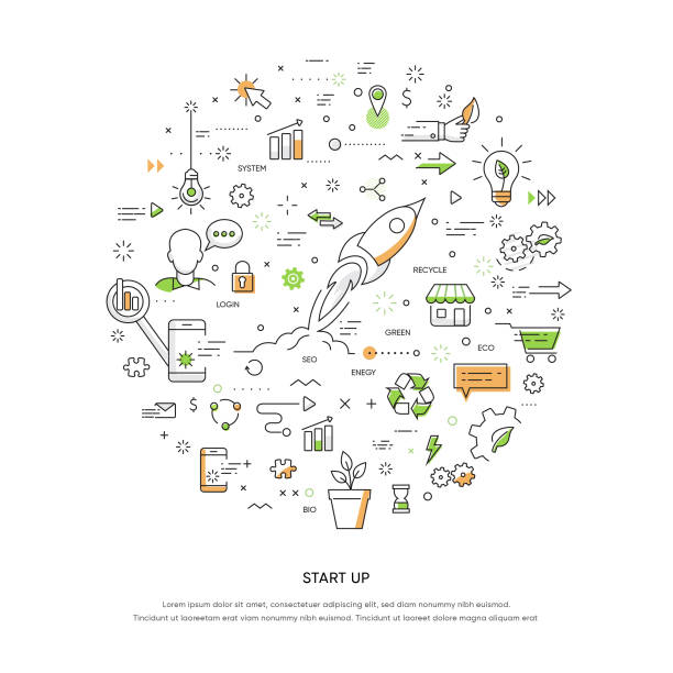 illustrations, cliparts, dessins animés et icônes de concept de doodle du cercle vert - industrial windmill nature recycling computer icon