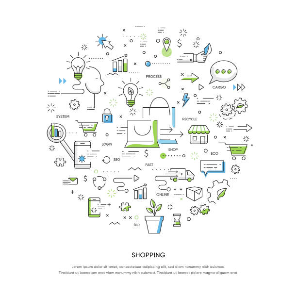 illustrazioni stock, clip art, cartoni animati e icone di tendenza di green circle doodle concept - industrial windmill nature recycling computer icon