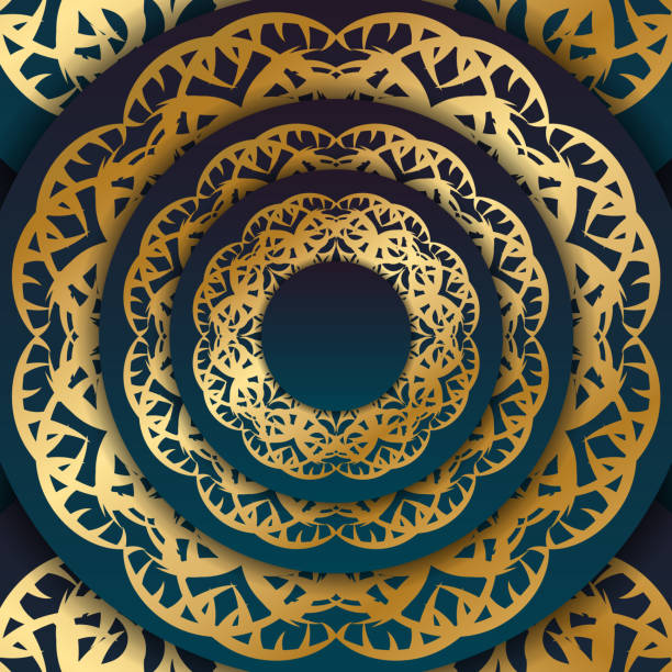 istock Blue gradient banner with greek gold ornament for design under your text 1345434154