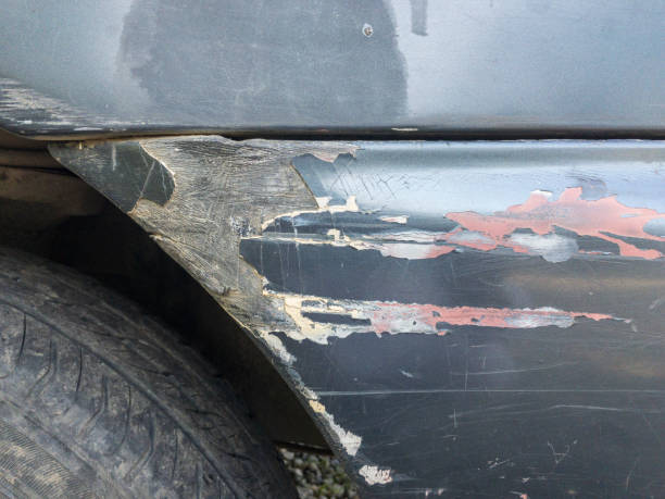 istock Scratches on a rear bumper of a car 1345436559