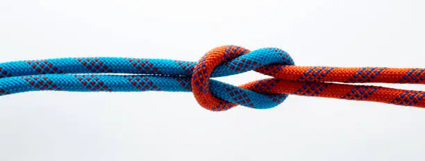 Photo of Reef knot on white background