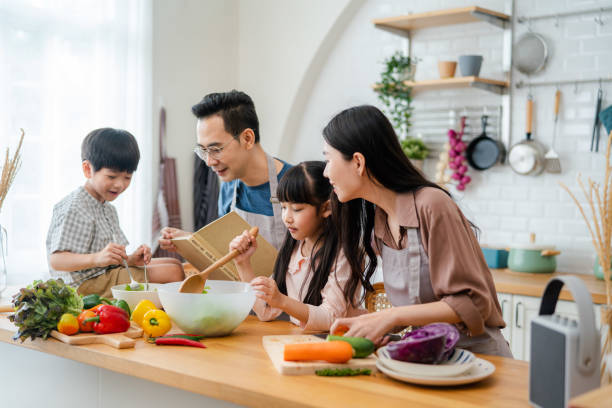 istock Family making together a lunch in kitchen on holiday. 1345439344