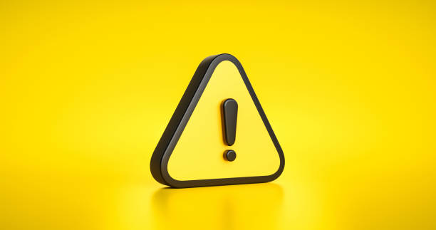 黄色の警告サインシンボルや警告の安全上の危険警告イラストアイコンセキュリティメッセージと感嘆符三角形情報アイコン安全アラームで注意トラフィックの背景に。3d レンダリング。 - 危険 ストックフォトと画像
