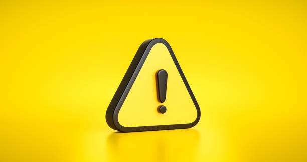 yellow warning sign symbol or alert safety danger caution illustration icon security message and exclamation triangle information icon on attention traffic background with secure alarm. 3d render. - sinal de advertência imagens e fotografias de stock