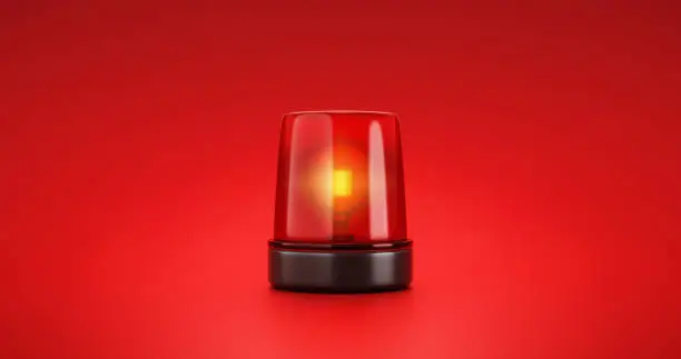 Photo of Red emergency siren urgency alert and security police attention light signal or beacon flash ambulance rescue danger alarm sign on car warning background with traffic glowing bulb accident. 3D render.