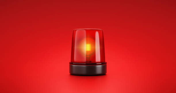 czerwony alarm alarmowy syrena pilna i uwaga policji bezpieczeństwa sygnał świetlny lub lampa ostrzegawcza pogotowia ratunkowego znak alarmu ratowniczego na tle ostrzeżenia samochodowego z wypadkiem żarzącej się żarówki. renderowanie 3d. - katastrofy i wypadki obrazy zdjęcia i obrazy z banku zdjęć
