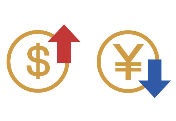 ilustrações de stock, clip art, desenhos animados e ícones de this is an illustration of the price of the yen and the dollar, with arrows and money representing the up and down price movements. - financial advisor mutual fund cartoon home finances