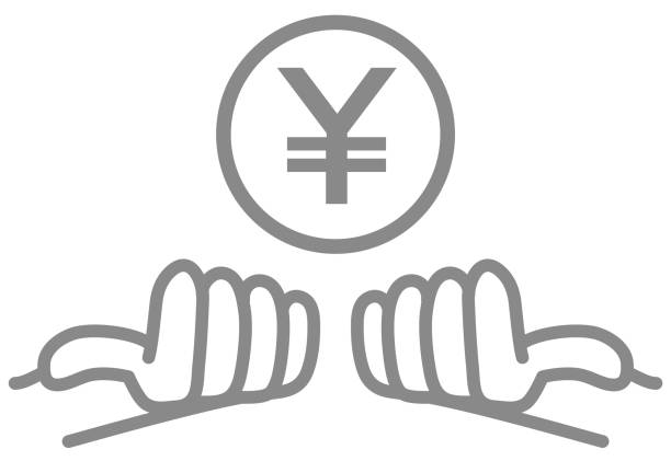 illustrazioni stock, clip art, cartoni animati e icone di tendenza di questa è un'illustrazione di una moneta yen giapponese sul palmo della tua mano. - financial advisor mutual fund cartoon home finances