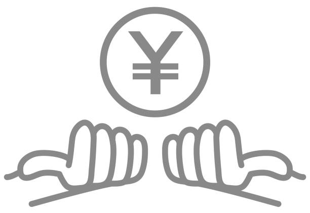 ilustrações de stock, clip art, desenhos animados e ícones de this is an illustration of a japanese yen coin on the palm of your hand. - financial advisor mutual fund cartoon home finances