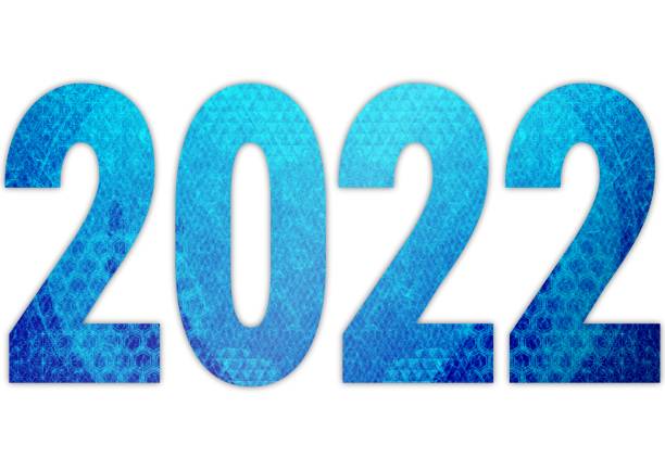 istock Illustration of the number 2022 on a blue Japanese pattern background 1345449352
