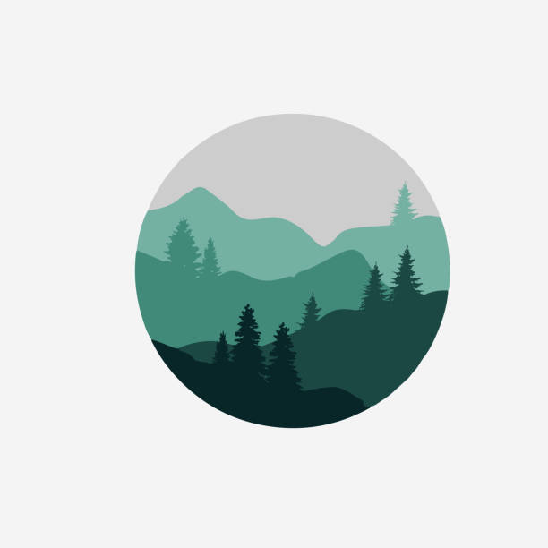ilustracja tła symbolu góry i lasu. koło - wzgórze stock illustrations