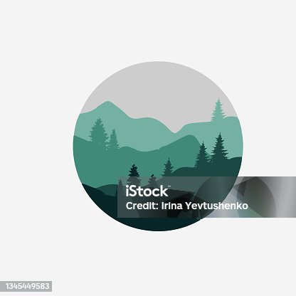 istock Mountain and forest symbol background illustration. Circle 1345449583