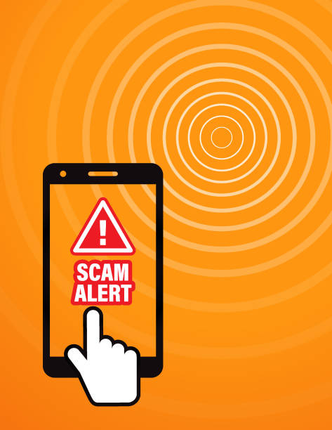 bildbanksillustrationer, clip art samt tecknat material och ikoner med scam alert notification on the smartphone screen - bedrägeri telefon