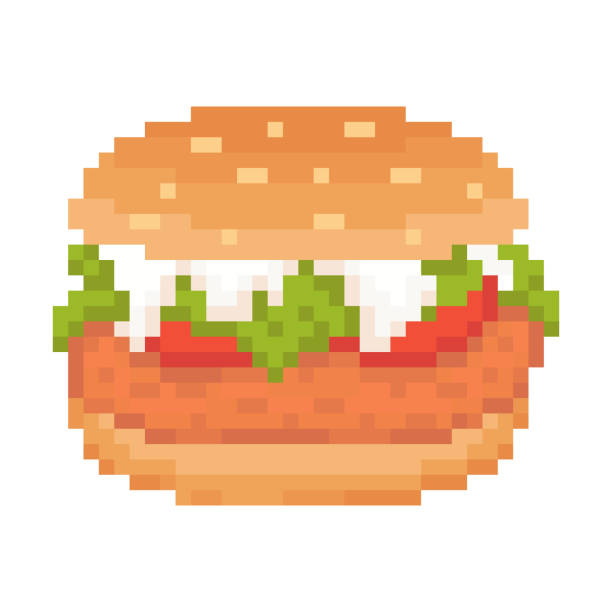 bildbanksillustrationer, clip art samt tecknat material och ikoner med pixel art chicken burger icon. - chicken bits