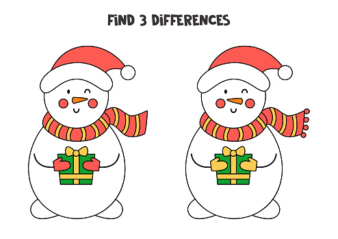 istock Find three differences between two cartoon snowmen. 1345454405