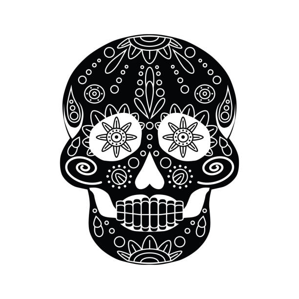 illustrazioni stock, clip art, cartoni animati e icone di tendenza di la sagoma di un teschio di zucchero. celebrazione del giorno di tutti i morti e halloween. - day of the dead skull tattoo mexico