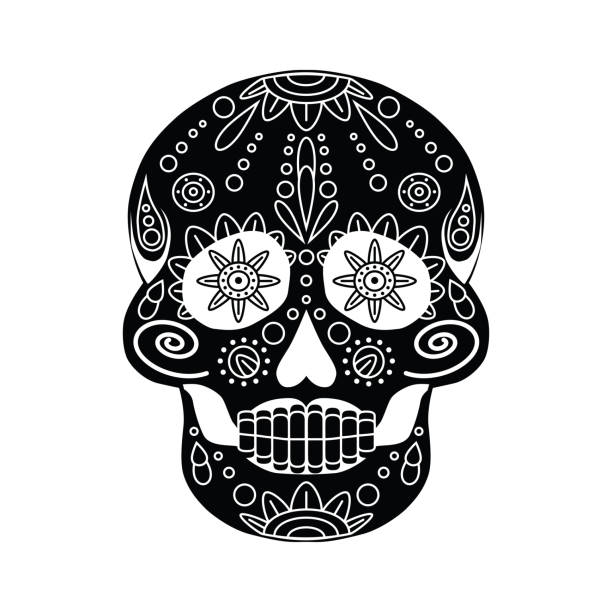 설탕 두개골의 실루엣. 모든 죽은 자와 할로윈의 날을 축하합니다. - day of the dead skull tattoo mexico stock illustrations