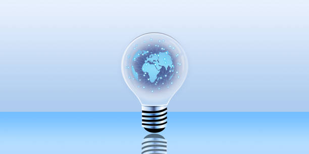 istock Glowing idea light bulb and innovation thinking creative concept on success inspiration blue background, 3d rendering 1345454796