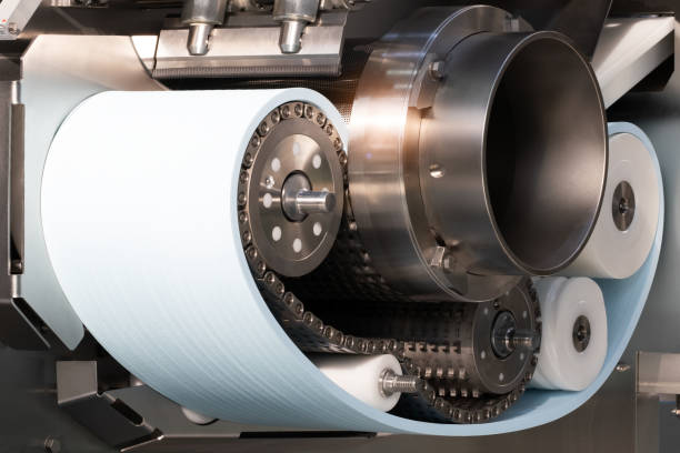 istock Conveyor chain drive shaft food packaging line 1345455840