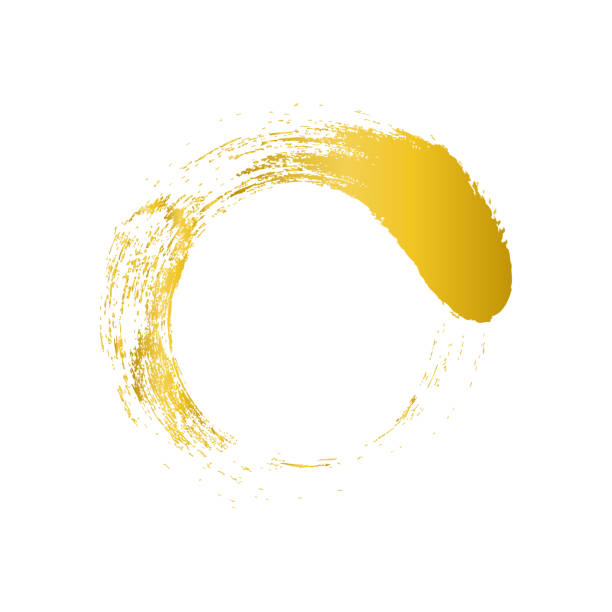 istock gold circle brush enso symbol, golden smear circle shape with scribble hand drawn, golden stain on white, paint stripe brush strokes circle symbol 1345456812