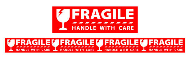 ilustraciones, imágenes clip art, dibujos animados e iconos de stock de pegatina mango frágil con cuidado, etiqueta de advertencia frágil roja, etiqueta frágil con símbolo de vidrio roto - fragilidad