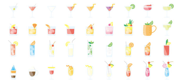 Cocktail Icon Set (Flat color version) This is a set of cocktail icons. This is a set of simple icons that can be used for website decoration, user interface, advertising works, and other digital illustrations. mai tai hawaii stock illustrations