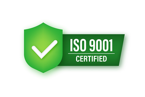 ISO 9001 Certified badge, icon. Certification stamp. Vector stock illustration