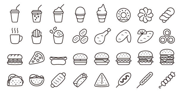 fast food icon set (thin line version) - tortillas stock-grafiken, -clipart, -cartoons und -symbole