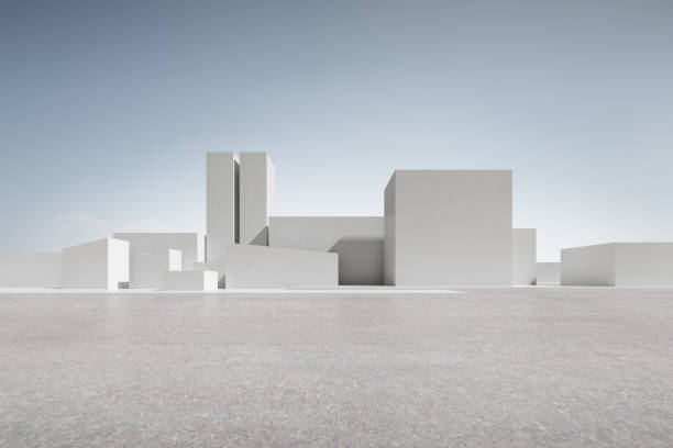 istock 3d render of concrete block, building shape with empty cement floor. 1345462388