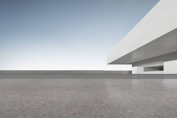 istock 3d render of concrete block, building shape with empty cement floor. 1345462389