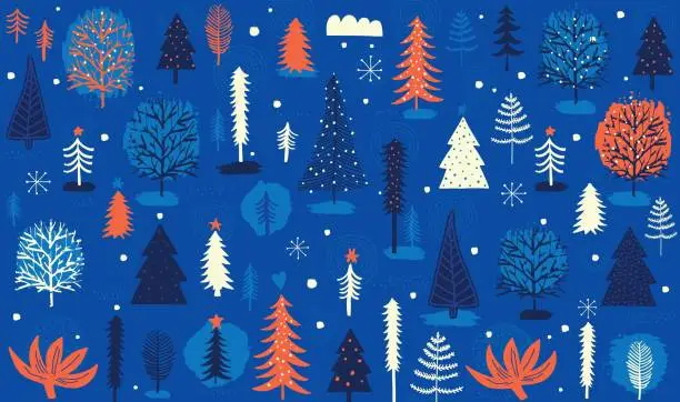 Vector illustration of Hand Drawn Christmas And New Year Seasonal Seamless Pattern