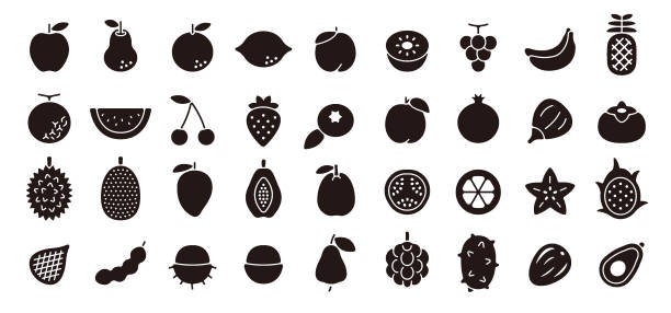 illustrations, cliparts, dessins animés et icônes de ensemble d’icônes de fruits (version silhouette plate) - kawani fruit