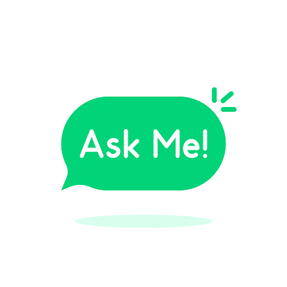 simple green ask me speech bubble. concept of web site comment or frequently asked question. abstract flat trend modern minimal q&a graphic design website element isolated on white background