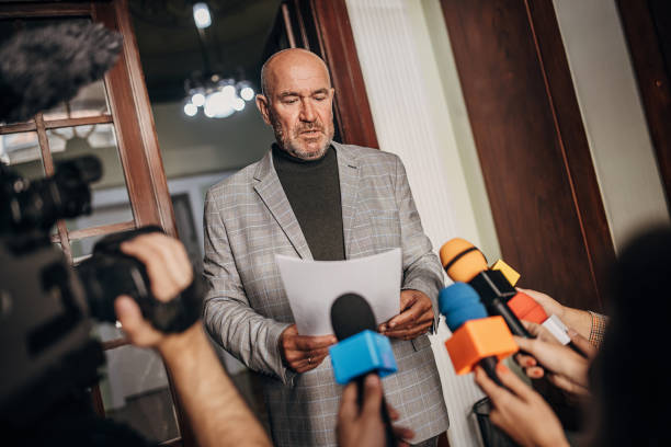 istock Male politician has an announcement 1345465652
