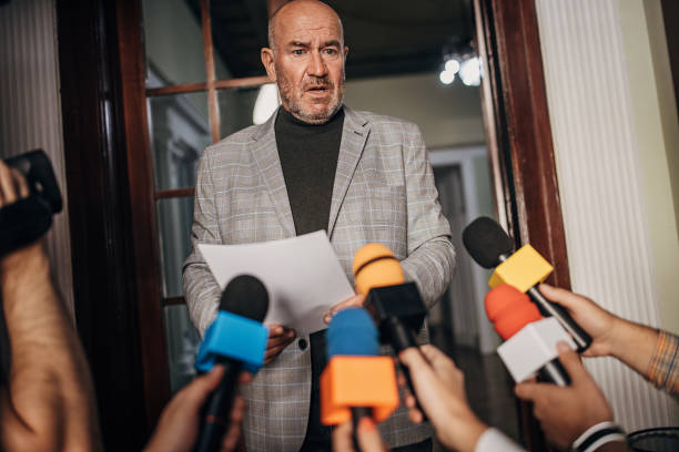 istock Male politician has announcement 1345465794