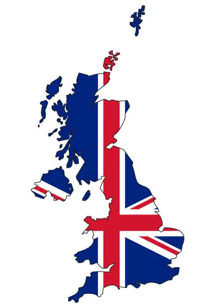Vector illustration of United Kingdom of Great Britain and Northern Ireland map with flag