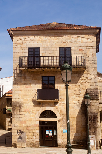 Redondela, Spain- March 22, 2021: Casa da Torre facade, XVI century, currently a public building, Redondela, Pontevedra province, Galicia, Spain. Camino de Santiago, Camino Portugues.