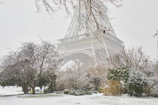 istock Scenic view to the Eiffel tower on a day with heavy snow 1345467106