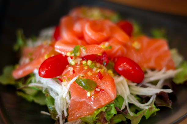 istock Salmon Salad, Spicy salmon salad. 1345470005